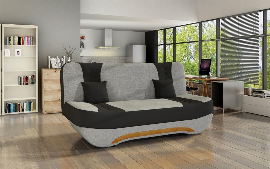 Klick-klack-Sofa Schlafsofa KANDY in Stoff Sawana / Kunstleder Grau-Schwarz