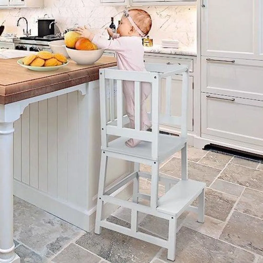 Chaise d'apprentissage enfant robuste en bois blanc - Finition soignée