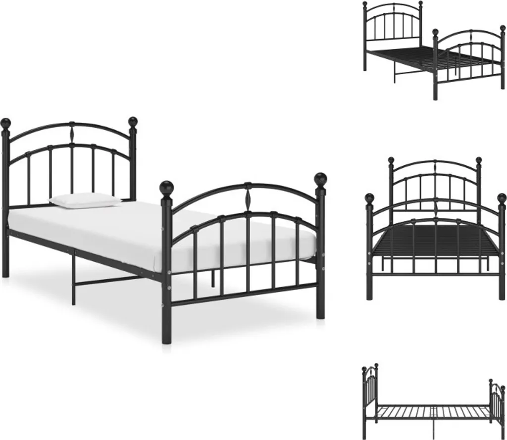 Cadre de lit design industriel noir 100x200 cm en acier stable et durable