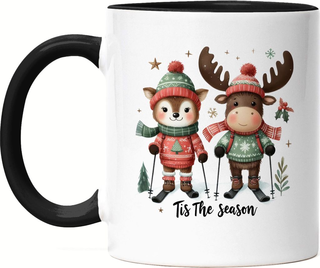 'Tis the Season Lustiges Rentier- und Hirschmotiv Tasse Schwarz Geschenkidee witziges Design Weihnachten