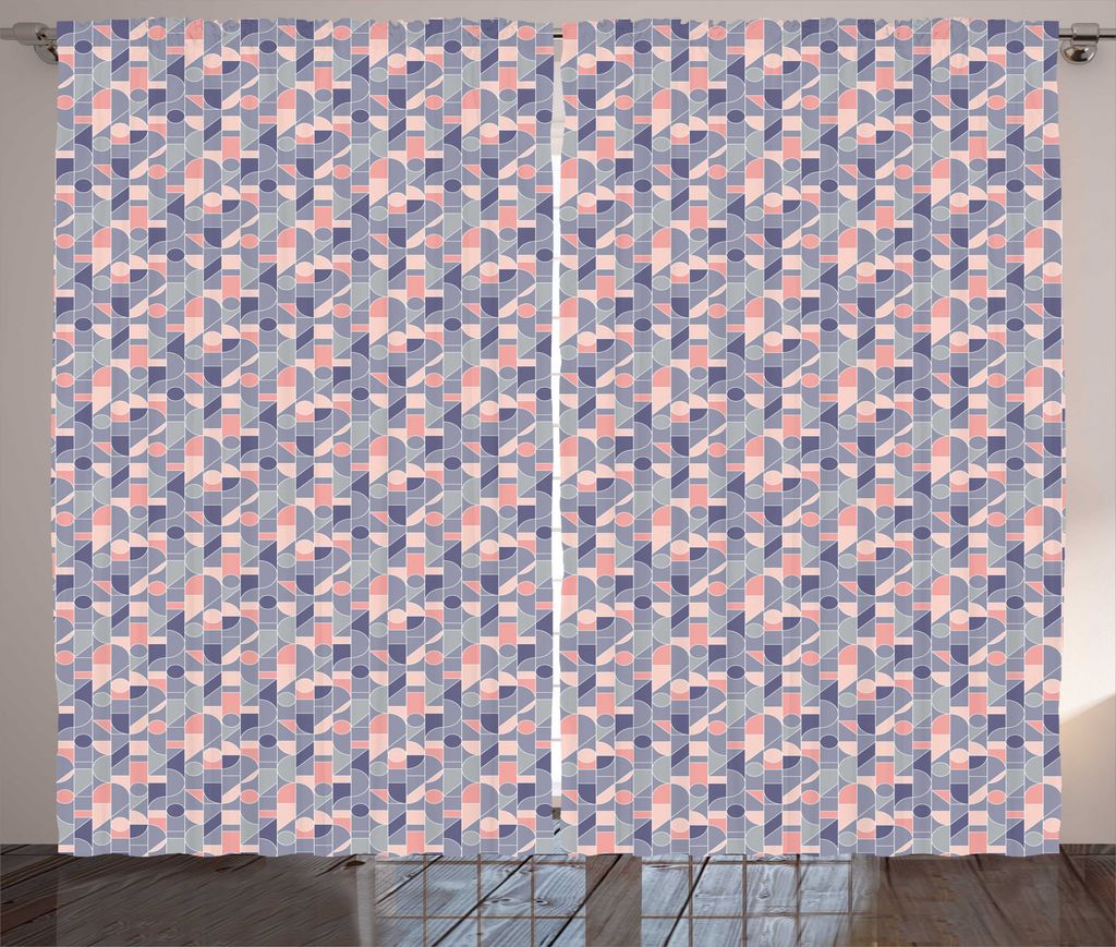 ABAKUHAUS Geometrisch Rustikaler Gardine, Abstrakte Retro Formen, Schlafzimmer Kräuselband Vorhang mit Schlaufen und Haken, 280 x 225 cm, Mehrfarbig