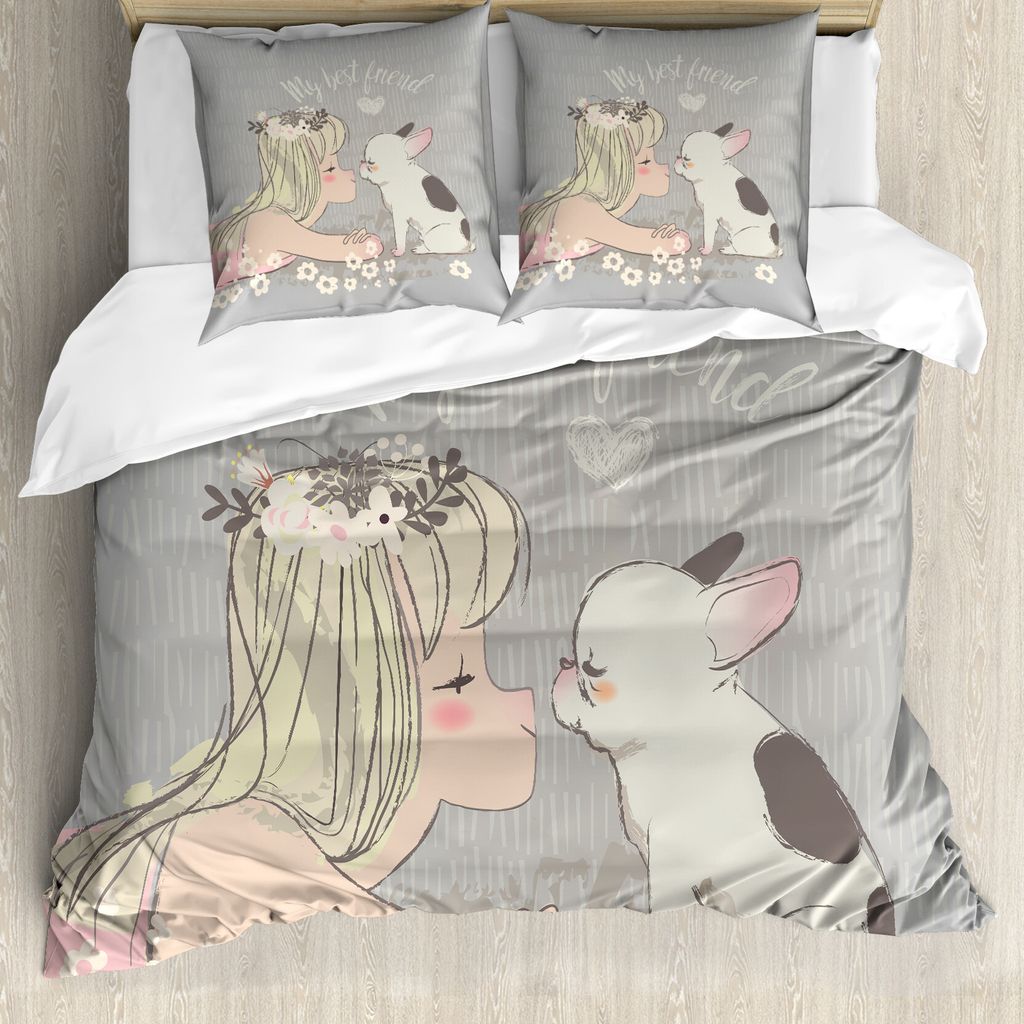 ABAKUHAUS Hundeliebhaber Bettbezug Set für Einzelbetten, Mädchen Kleiner Welpe, Milbensicher Allergiker geeignet mit Kissenbezug, 200 cm x 200 cm...
