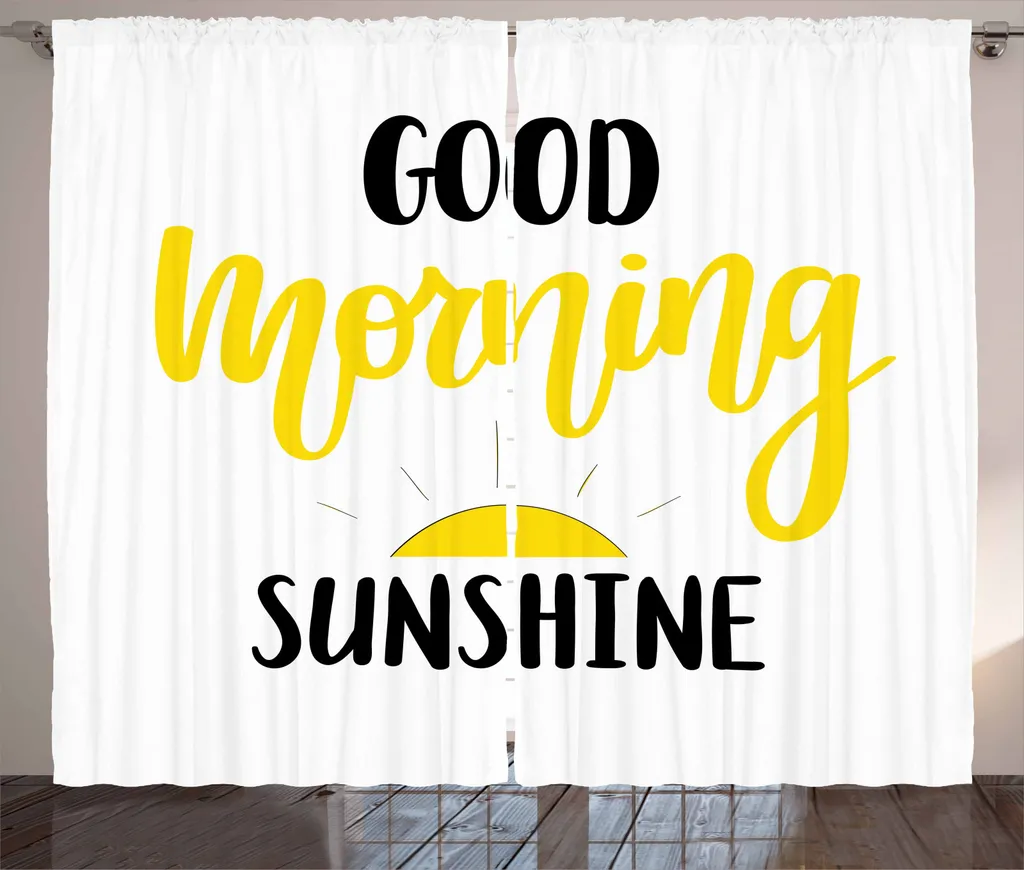 ABAKUHAUS motivazionale Tenda rustica, Mattina soleggiata, Camera da letto Tenda con passanti e ganci, 280 x 245 cm, Nero Giallo e Bianco