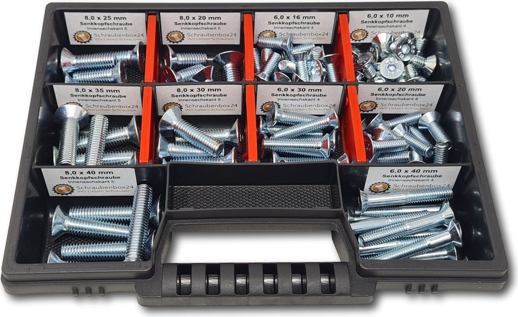 Senkkopfschrauben Sortiment M6-M8 // 10mm-40mm 105 tlg. Produktbild 1