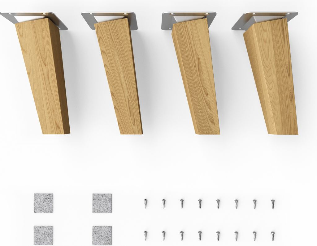 4x sossai Holzfüße eckig - schräge Ausführung 15cm Eiche
