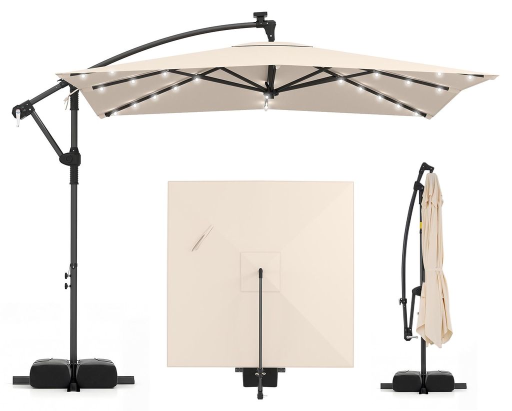 Parasol COSTWAY 250 cm z podstawą, oświetleniem LED i Zdjęcie produktu 