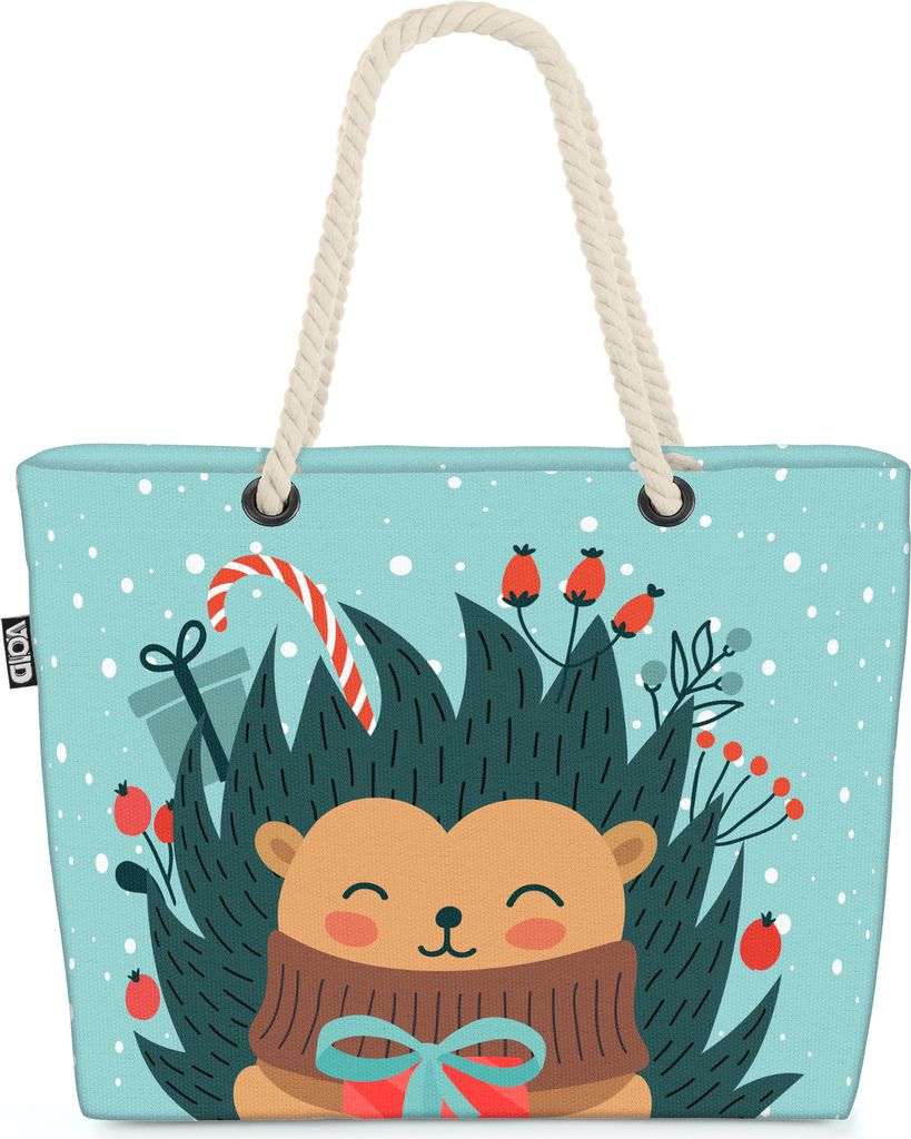 VOID Merry Christmas Igel Tier Strandtasche Shopper 58x38x16cm 23L XXL Einkaufstasche Tasche Reisetasche Beach Bag