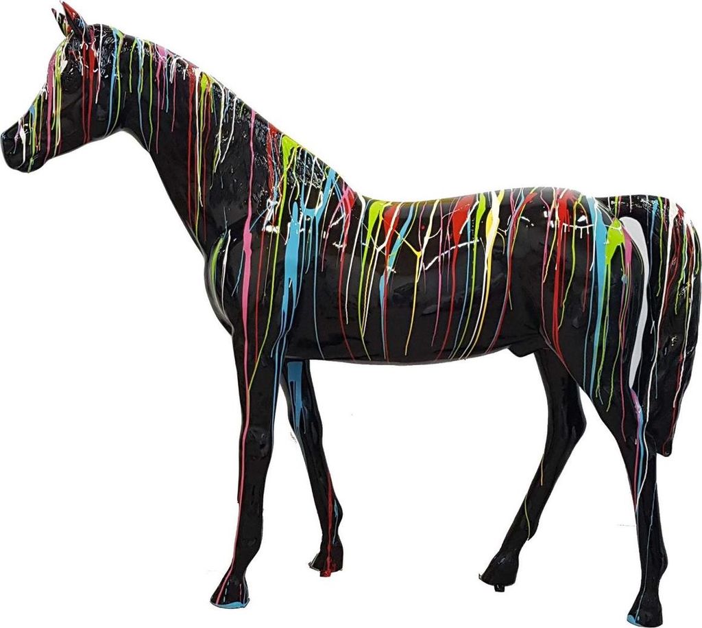 Casa Padrino Designer Deko Pferd Schwarz / Mehrfarbig 220 x H. 190 cm - Riesige Dekofigur - Lebensgroße Tierfigur - Gartendeko Skulptur