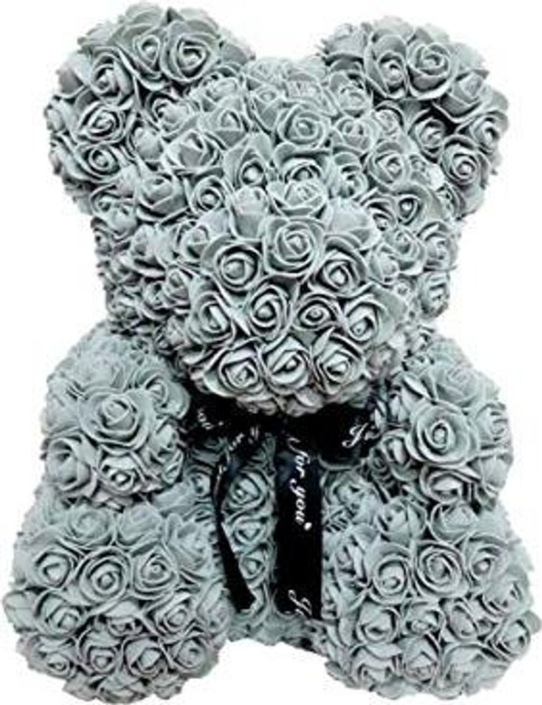 Rosenbär 40 cm, Grau, aus hunderten Samtrosen gefertigt, langlebig