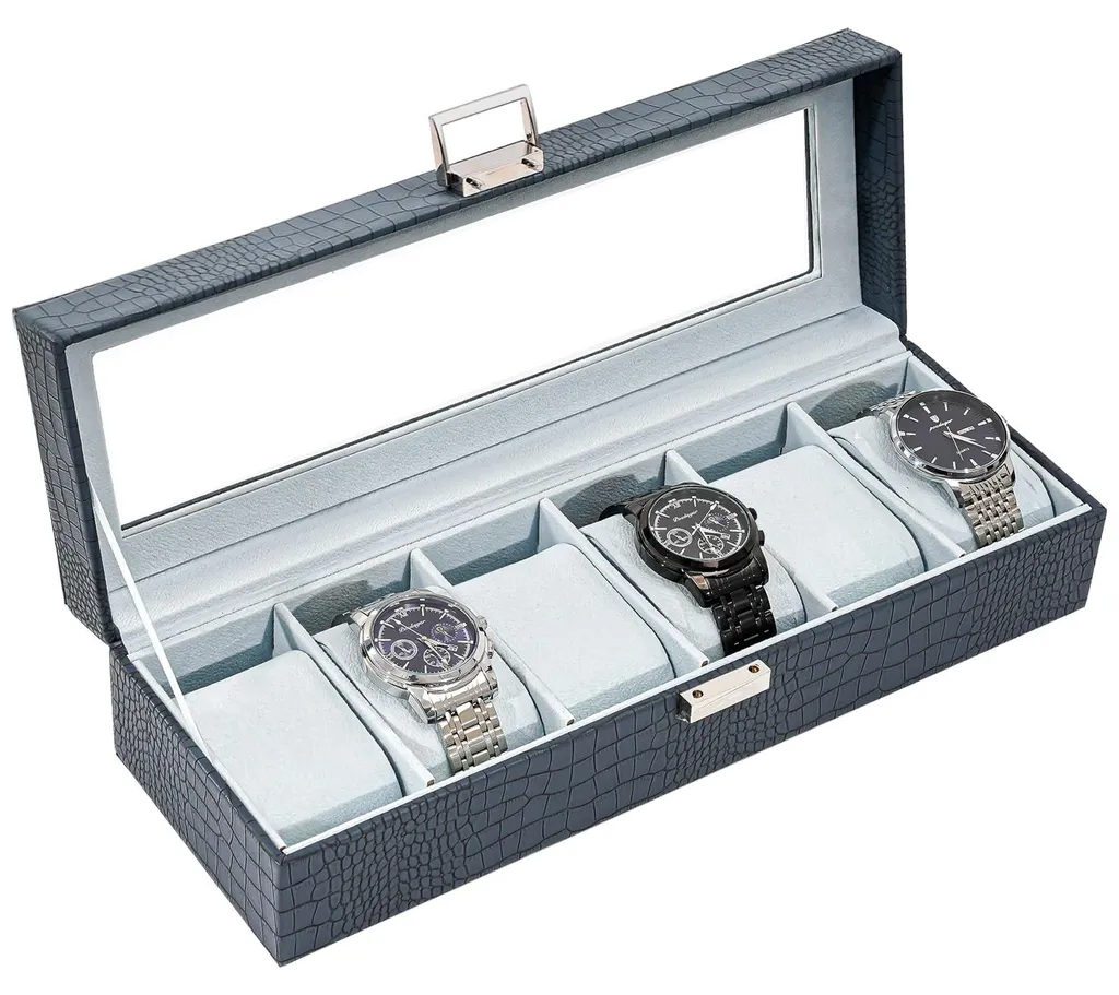Organisateur de montres 6 slots pour protéger votre collection, cuir bleu