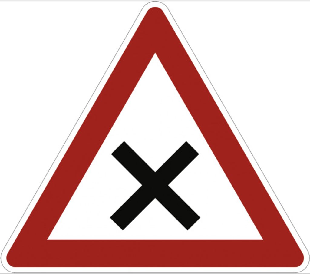 Verkehrsschild VZ102, Kreuzung oder Einmündung, Alu, RA2, 900 mm SL