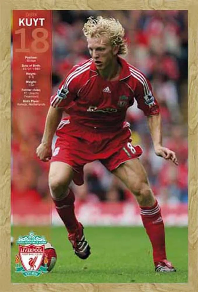 Calcio - Poster - Liverpool, Kuyt + cornice rimovibile, Shinsuke® Maxi MDF faggio, vetro acrilico