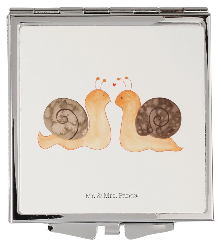 Mr. & Mrs. Panda Kosmetikspiegel Schnecken Liebe - Weiß - Geschenk, Klappbarer Spiegel, Klappspiegel, Schminkspiegel, Freundin, Paar, Zufrieden, g...