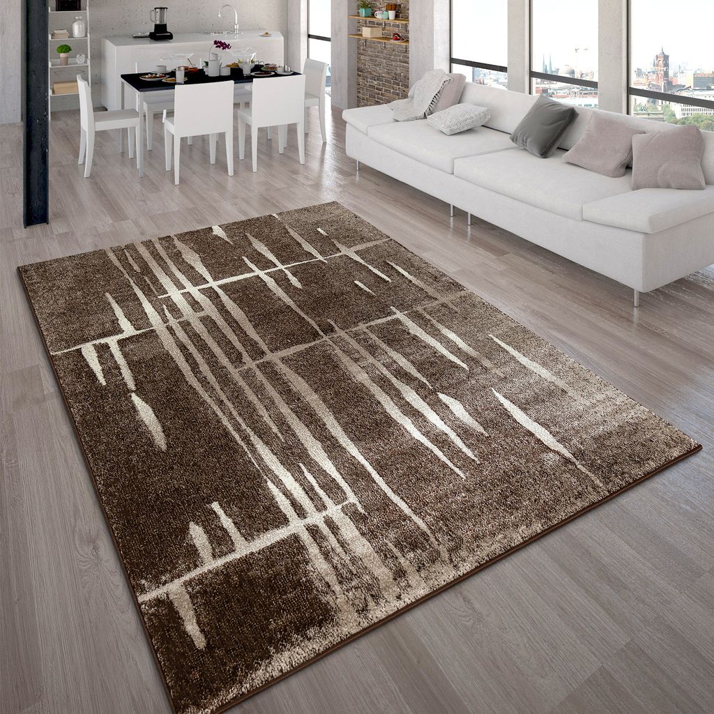 Designer Teppich Modern Trendiger Kurzflor Braun Beige Produktbild 
