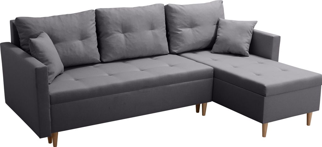 Dunkelgrau Skandinavisches Klappbares Ecksofa Mit Schlaffunktion Scandik Pik 2X Staufach