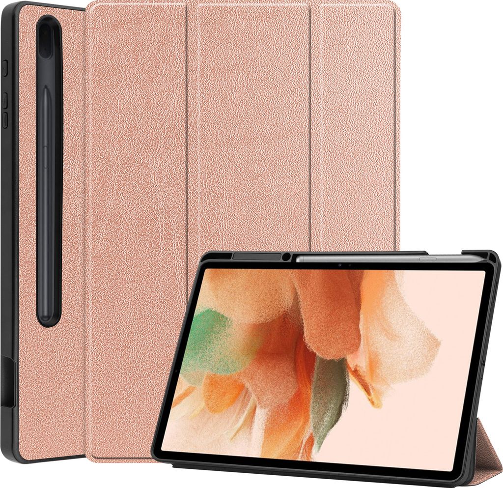 Case2go - Hülle kompatibel mit Samsung Galaxy Tab S7 FE (2021) - Mit Stifthalter - PU/TPU Tablet Case Schutzhülle - Roségold