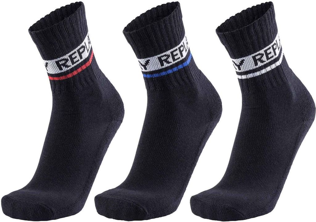 Replay C100634 | Tennis Socks (3 Pair Card wrap) 35/38 bis 43/46 - Farbe: Black/Black/Black - Größe: 39/42