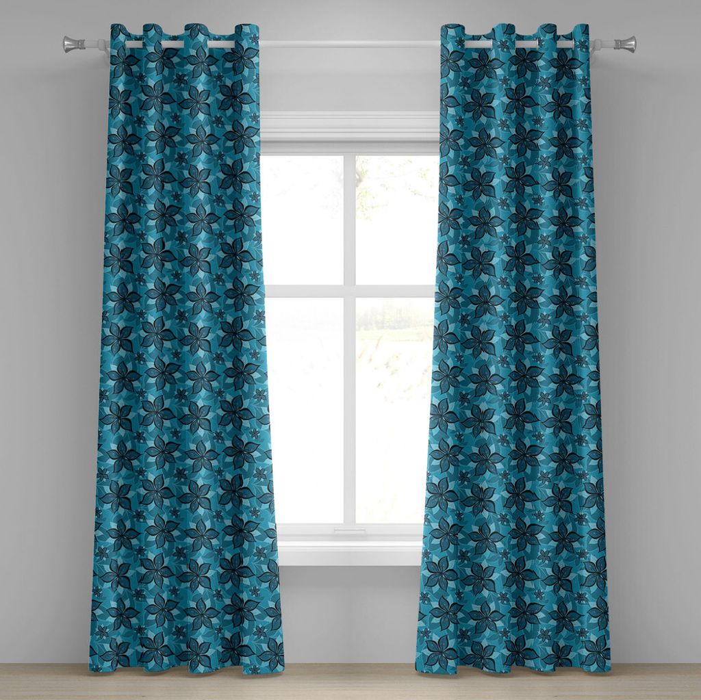ABAKUHAUS Blume Ösenvorhang, Abstrakte Sommer-Zusammensetzung mit blauer Ton-Karikatur-botanischen Anordnung, Dekorative 2-Panel-Fenstervorhänge,...