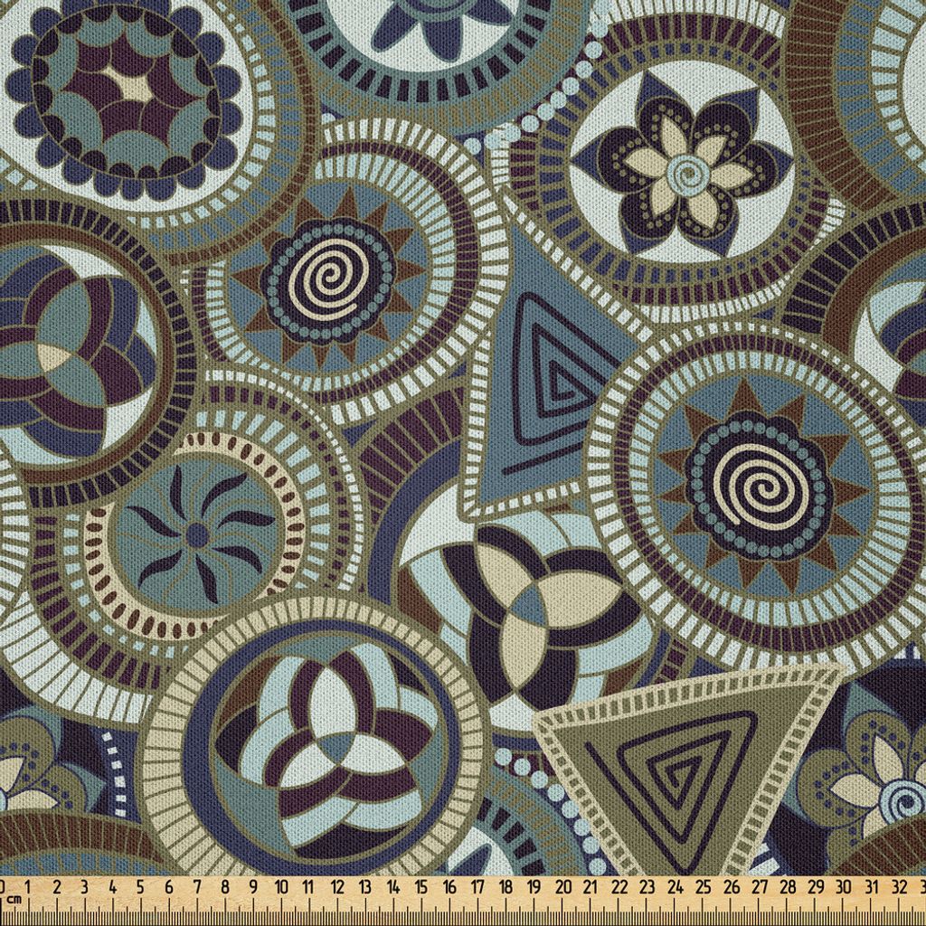 ABAKUHAUS afrikanisch Microfaser Stoff als Meterware , Abstrakte Kreise und Dreiecke Exotisches indigenes Kunst-Design von der zeitlosen Kultur, 1 ...