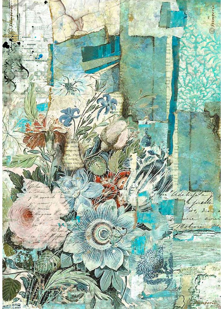 Stamperia Motiv Strohseide Wonderland A4 28g/qm Bastelpapier Scrapbooking Floral Corner