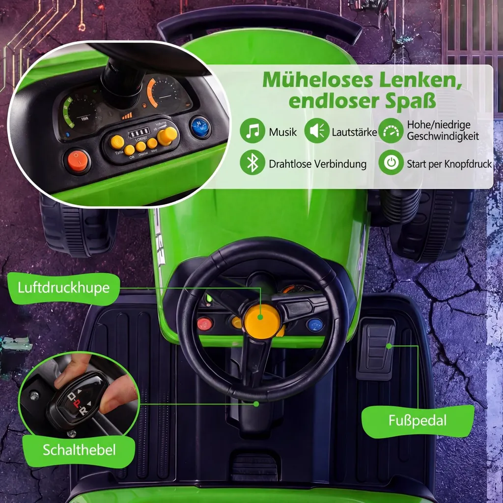 Tracteur électrique COSTWAY 24V vert avec remorque et télécommande parent