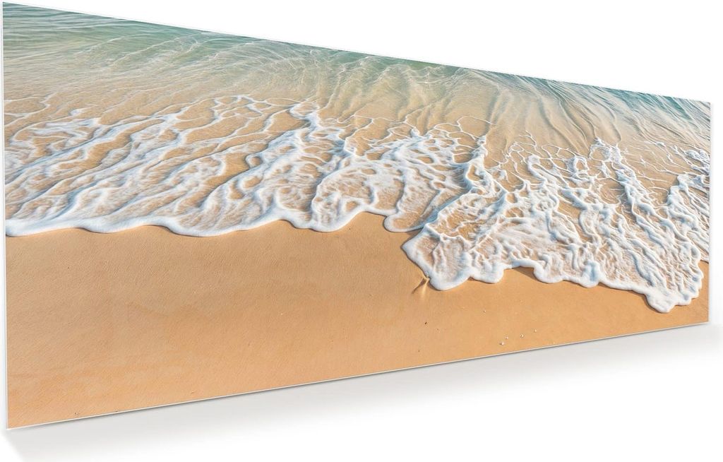 Glasbild 100x40cm in XXL für Wohnzimmer, Schlafzimmer Motiv Wellen am Strand