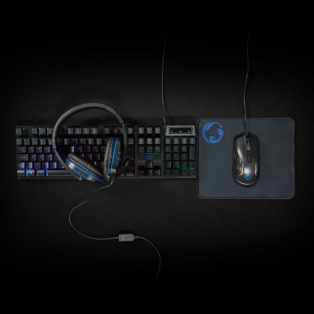 Nedis Gaming Combo Kit - 5-in-1 - Tastatur, Headset, Maus und Mauspad - Schwarz - QWERTY - ND-Layout