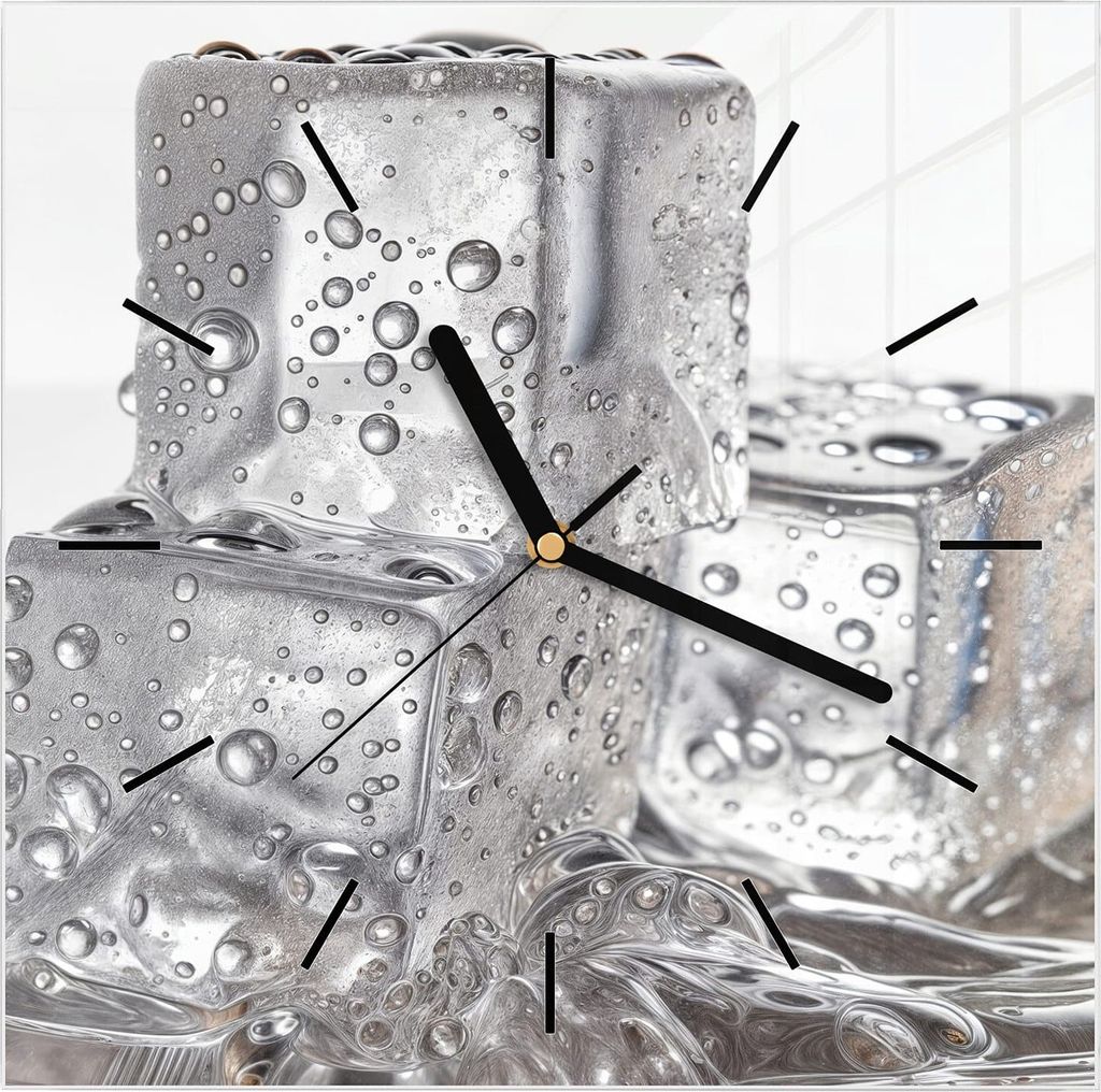 Wanduhr aus Glas mit Motiv Eiswuerfel- 30 x 30 cm - inkl. Aufhängesystem