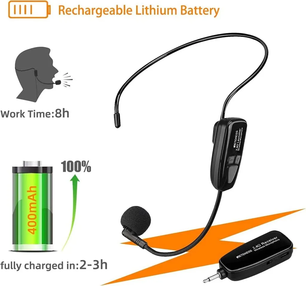 Microphone Serre-tête Sans Fil avec Amplificateur 2.4G pour Enseignant