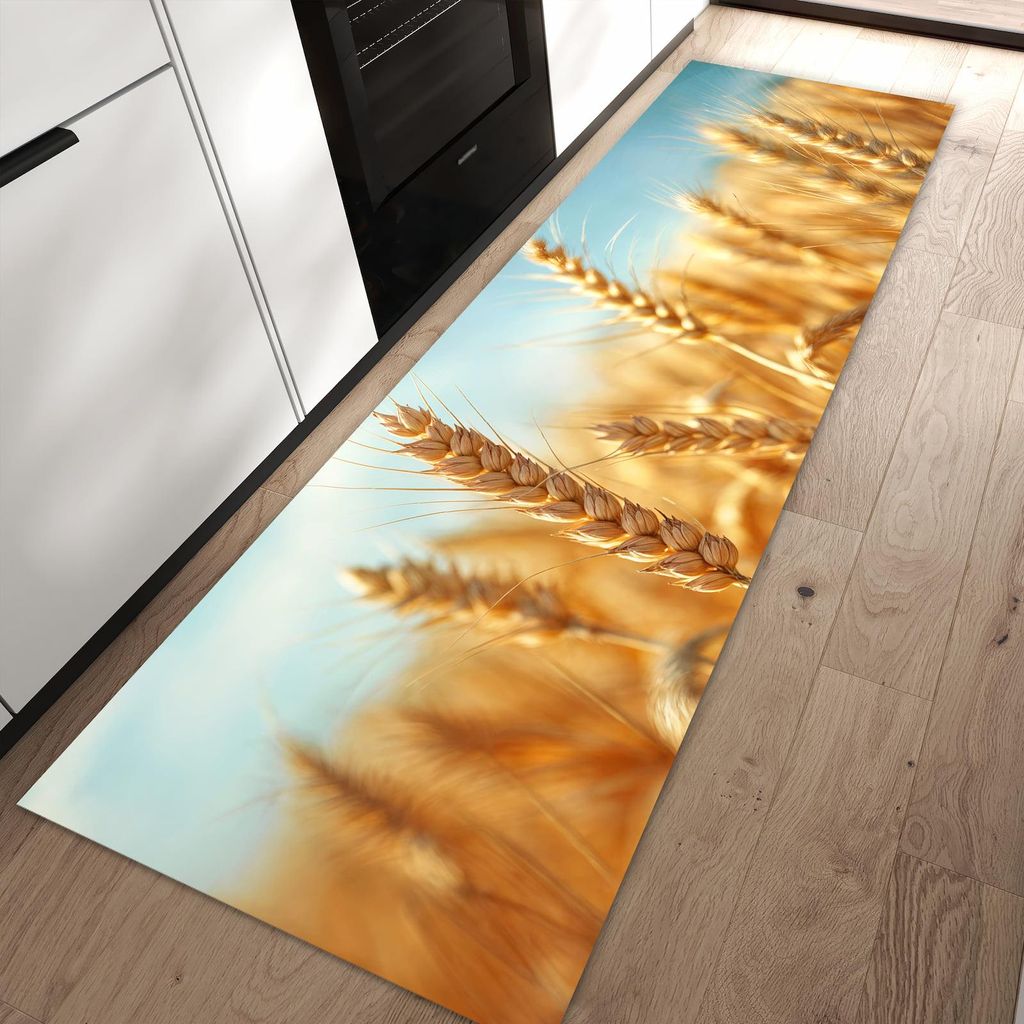 Küchenteppich 80x250cm rutschfest & abwischbar PVC Läufer - Sanfte Weizenfeld