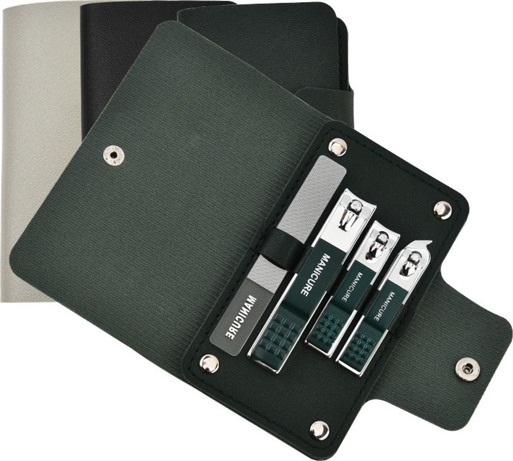 INF Maniküre-Set aus Edelstahl mit Lederetui Blattfarbe