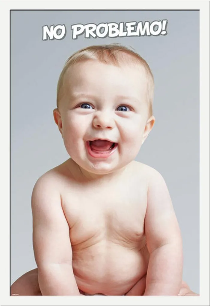 Fun - Poster - Baby No Problemo + cornice rimovibile, Shinsuke® Maxi MDF bianco, vetro acrilico