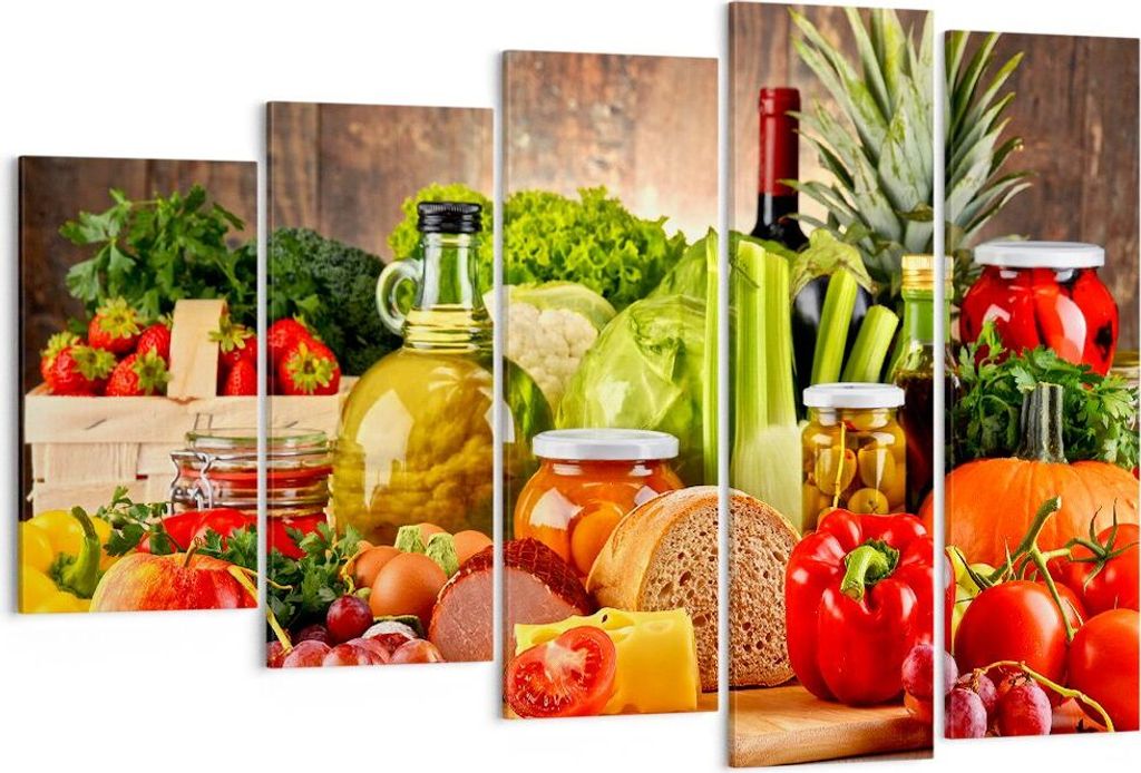 Bild auf Leinwand - Leinwandbild - Lebensmittel Gemüse Brokkoli Fleisch - 150x100cm - Wand Bild - Wanddeko - Leinwanddruck - Bilder - Kunstdruck -...