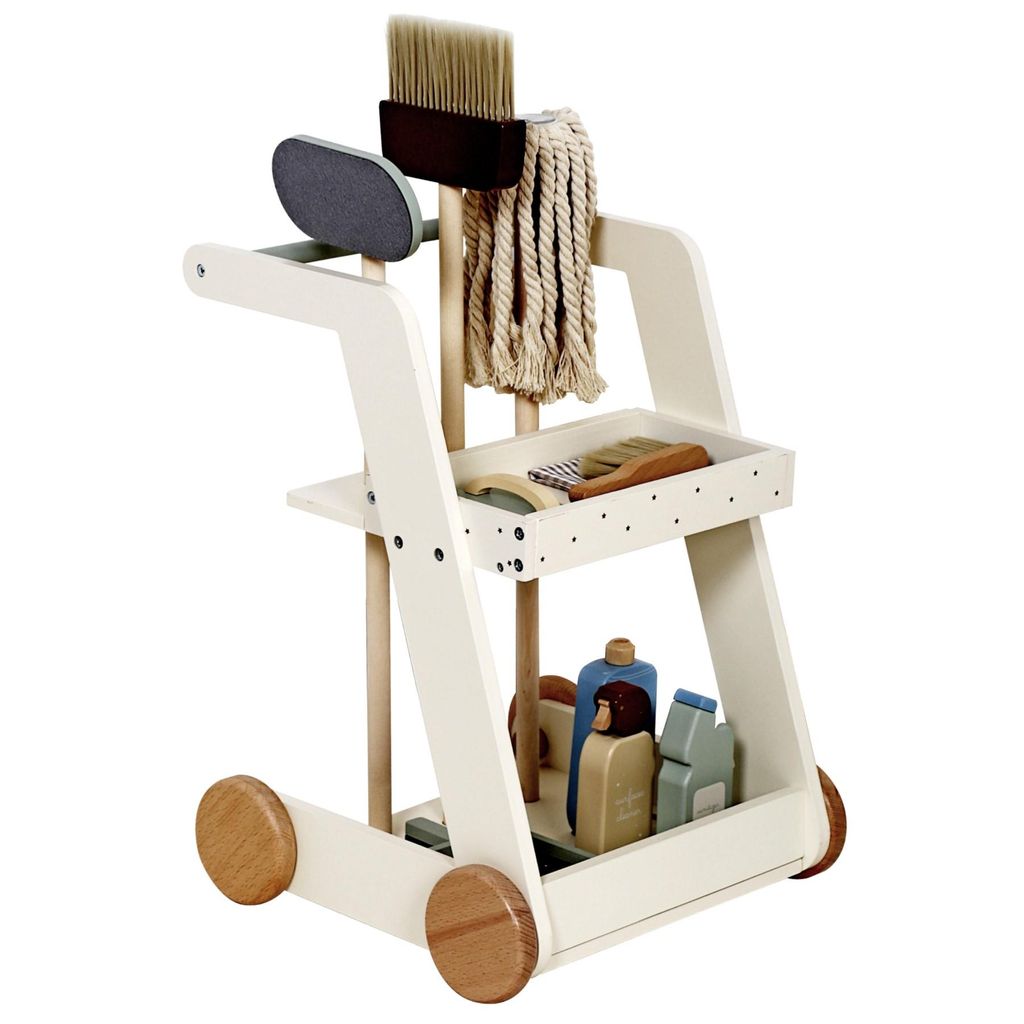 Holz Reinigungswagen Kinder Putzwagen mit Zubehör ab 3 Produktbild 