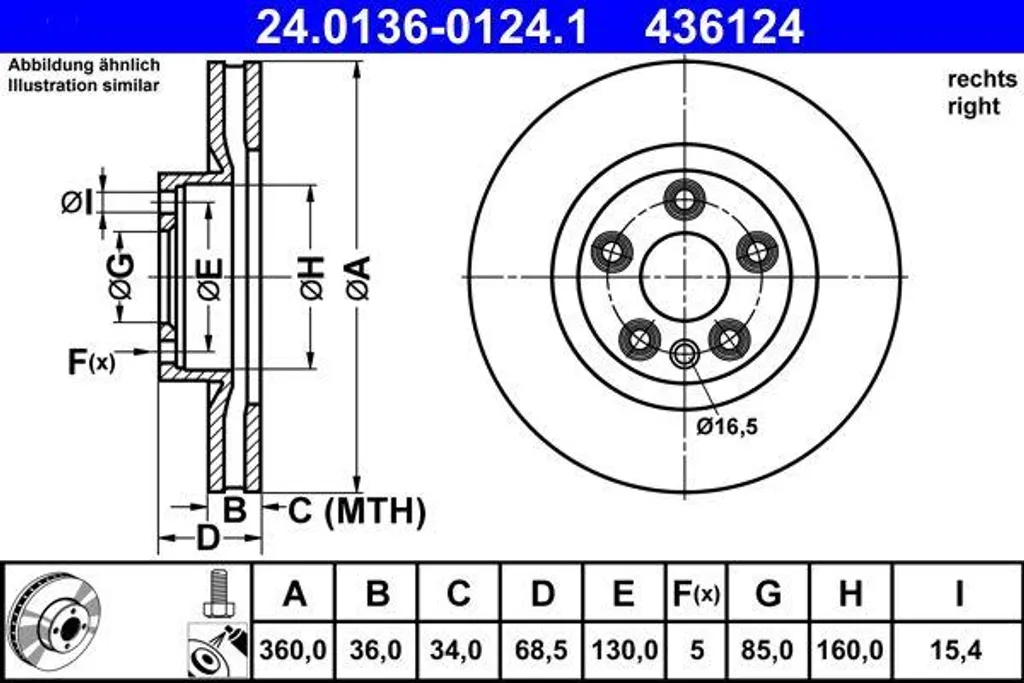 Disque de frein ATE 24.0136-0124.1 pour Cayenne et Touareg - OE 95835140400