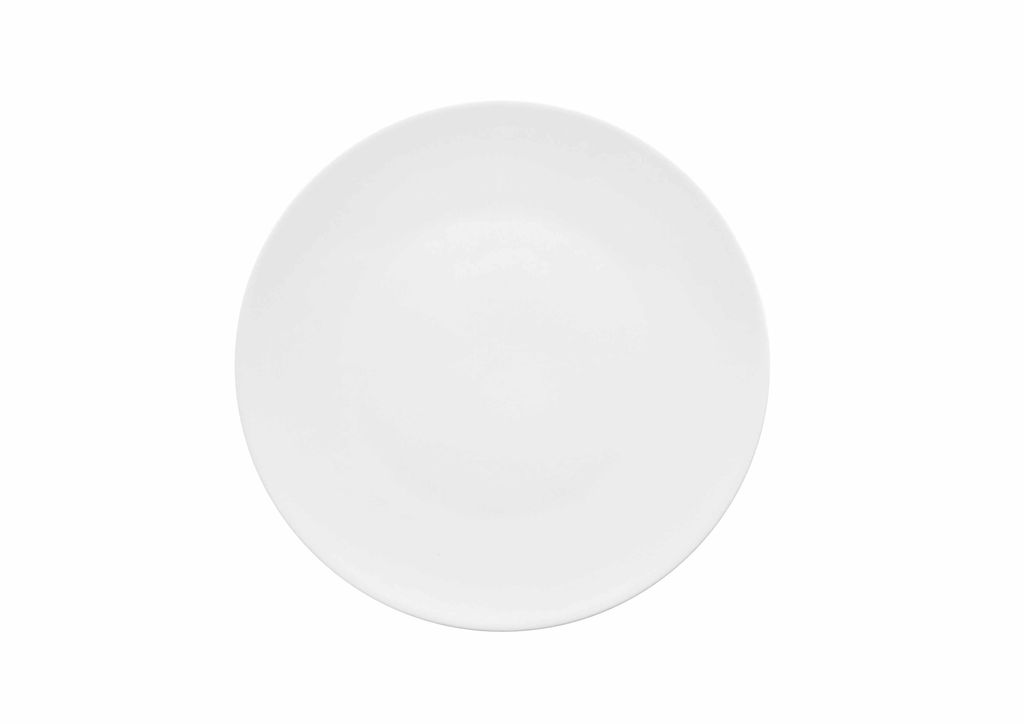 A white plate is shown from a top-down view against a white background.