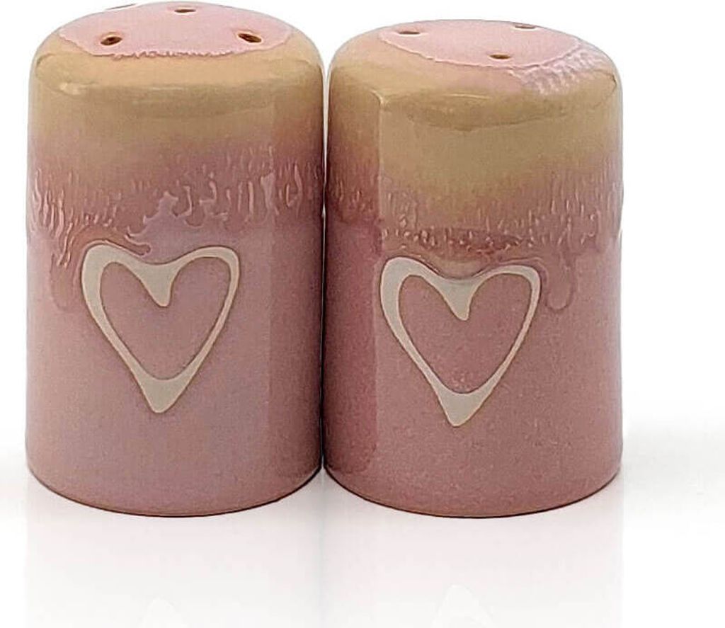 Stoneware Salz- und Pfefferstreuer Set "Herz" rosa