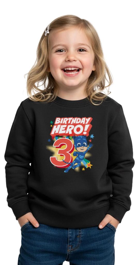 Spreadshirt PJ Masks Catboy Birthday Hero 3. Geburtstag Kinder Premium Pullover, 122/128 (6 Jahre), Schwarz