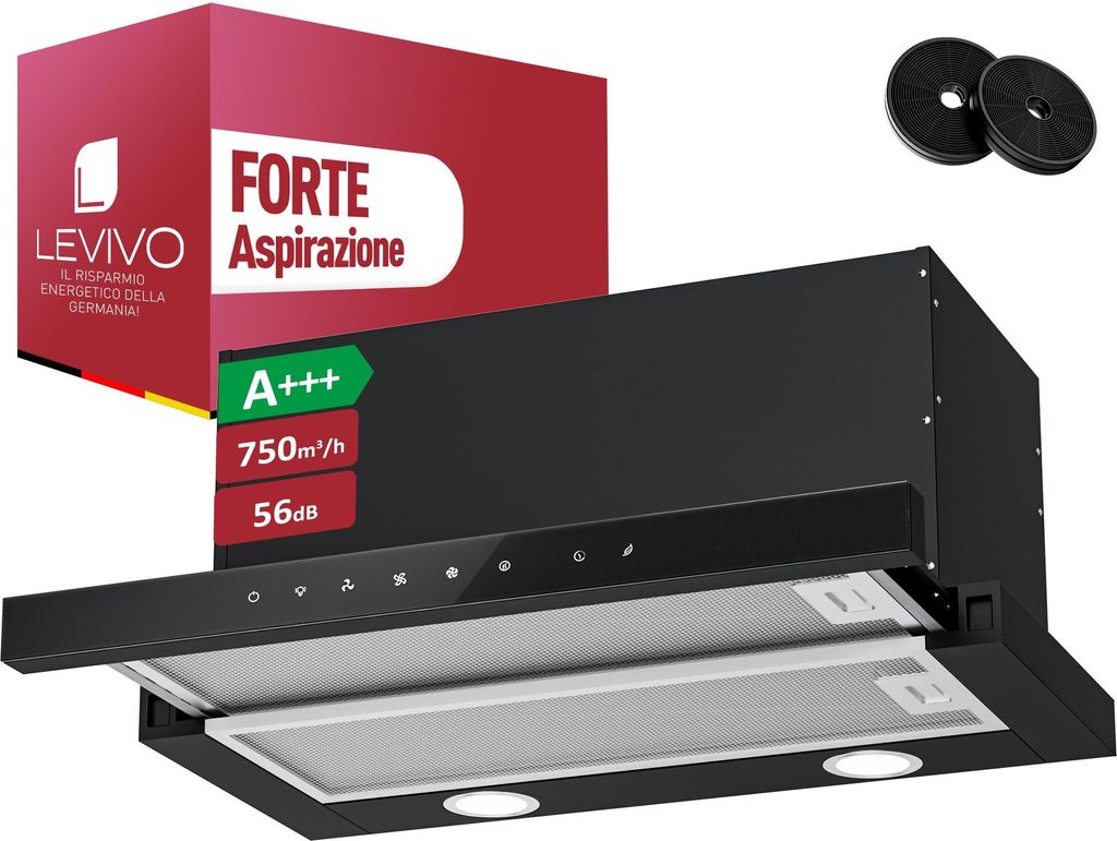 LEVIVO A+++ cofano piatto 60cm ricircolo e scarico aria con Immagine del prodotto 
