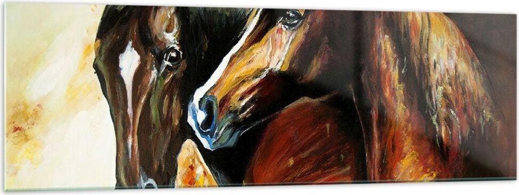 Bilder auf glas - Pferd Natur Tier - 160x50cm - Glasbilder - Wandbilder - Kunstdruck - zum Aufhängen bereit - Wanddekoration aus Glas - Glas Bilde...