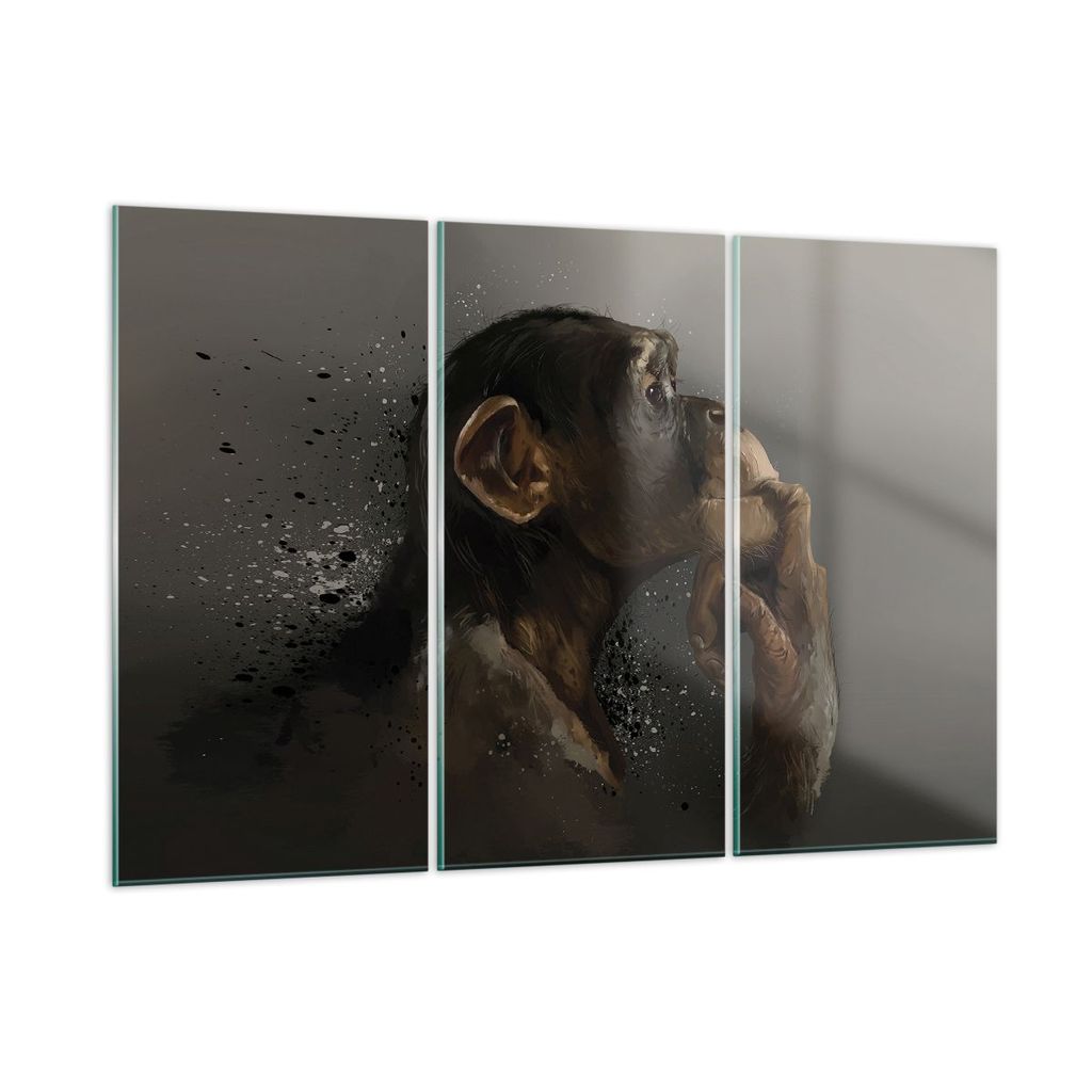 Bilder auf glas - 3 Teile - Schimpanse Porträt Grafik - 165x110cm - Glasbilder - Wandbilder - Bilder - Wanddekoration aus Glas - Glas Bilder - Wan...