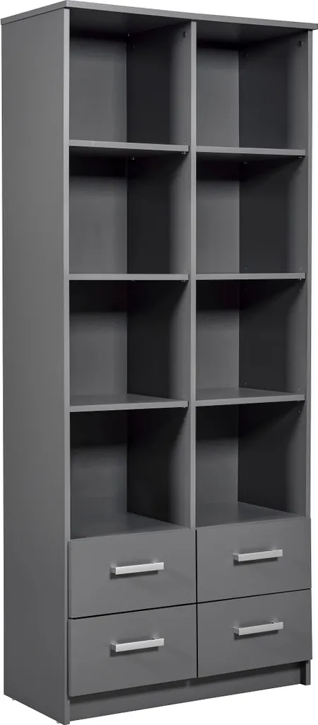 Étagère Grise Multi-Compartiments avec 4 Tiroirs et 8 Niches de Rangement