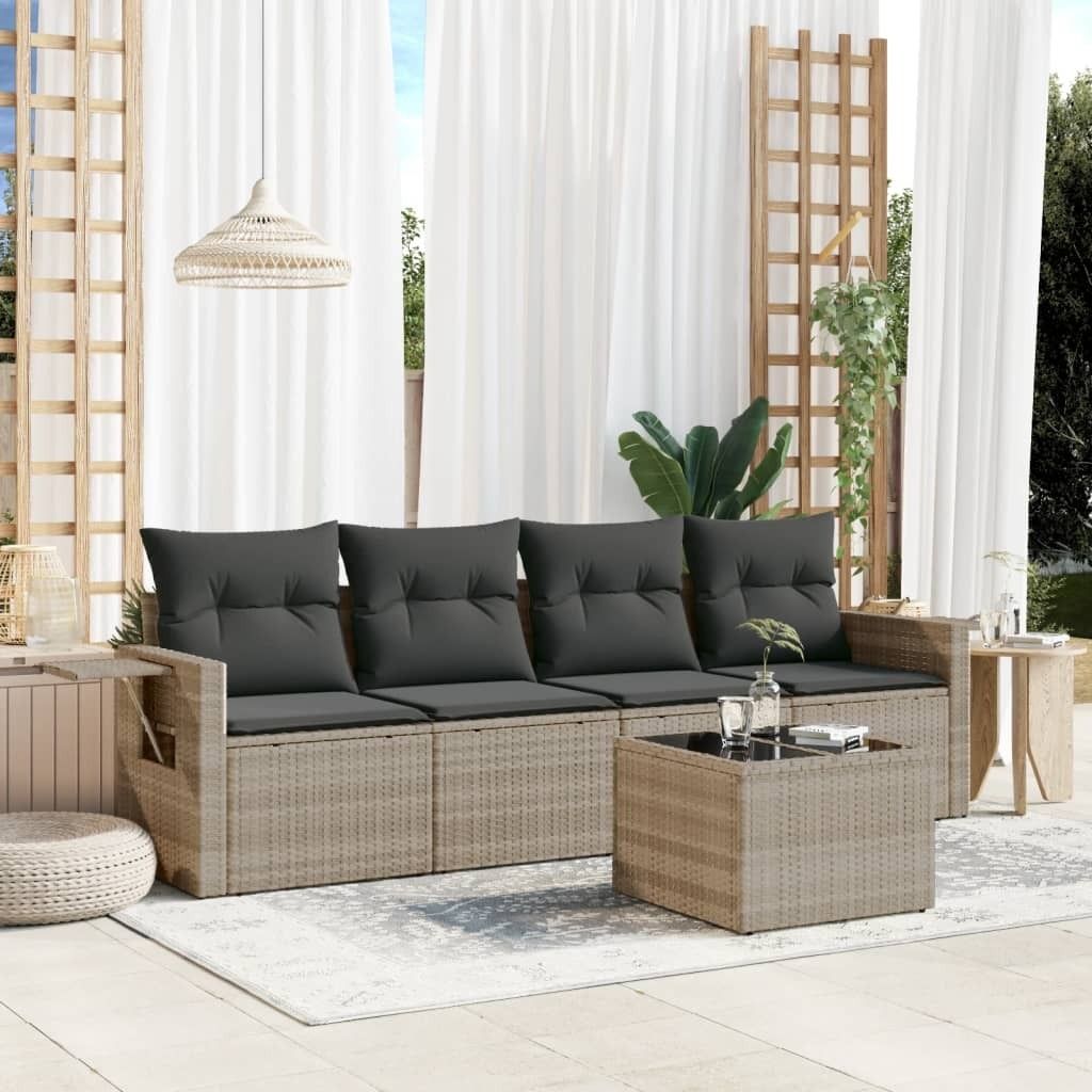 Maison Exclusive - 5-tlg. Garten-Sofagarnitur mit Kissen Hellgrau Poly Rattan