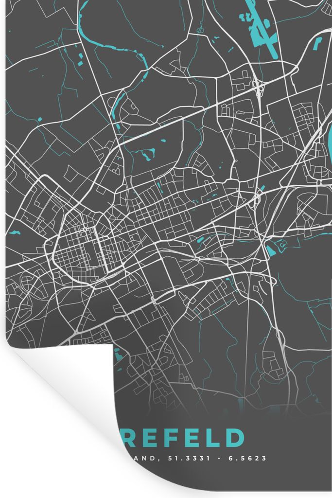 MuchoWow Wandtattoo Wandsticker Wandaufkleber Stadtplan - Deutschland - Blau - Krefeld - Karte 20x30 cm Selbstklebend und Repositionierbar - Stic...
