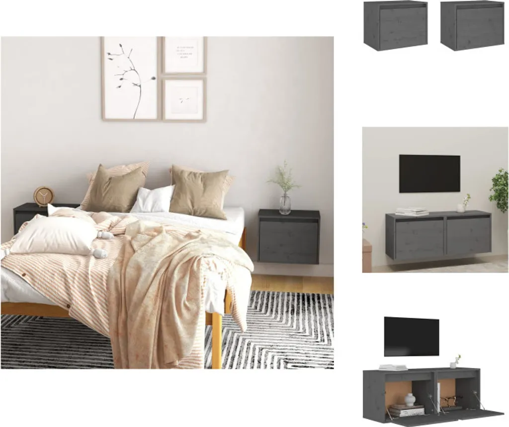 vidaXL Armadi a muro 2 pz. Grigio 45x30x35 cm in legno di pino massiccio - Mensole a muro