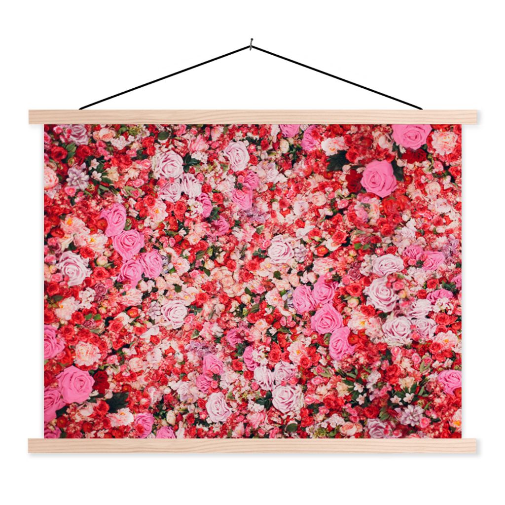 MuchoWow Textilposter Blumen - Farben - Rosen 120x90 cm mit holzfarbenen Rahmen - Magnetisch