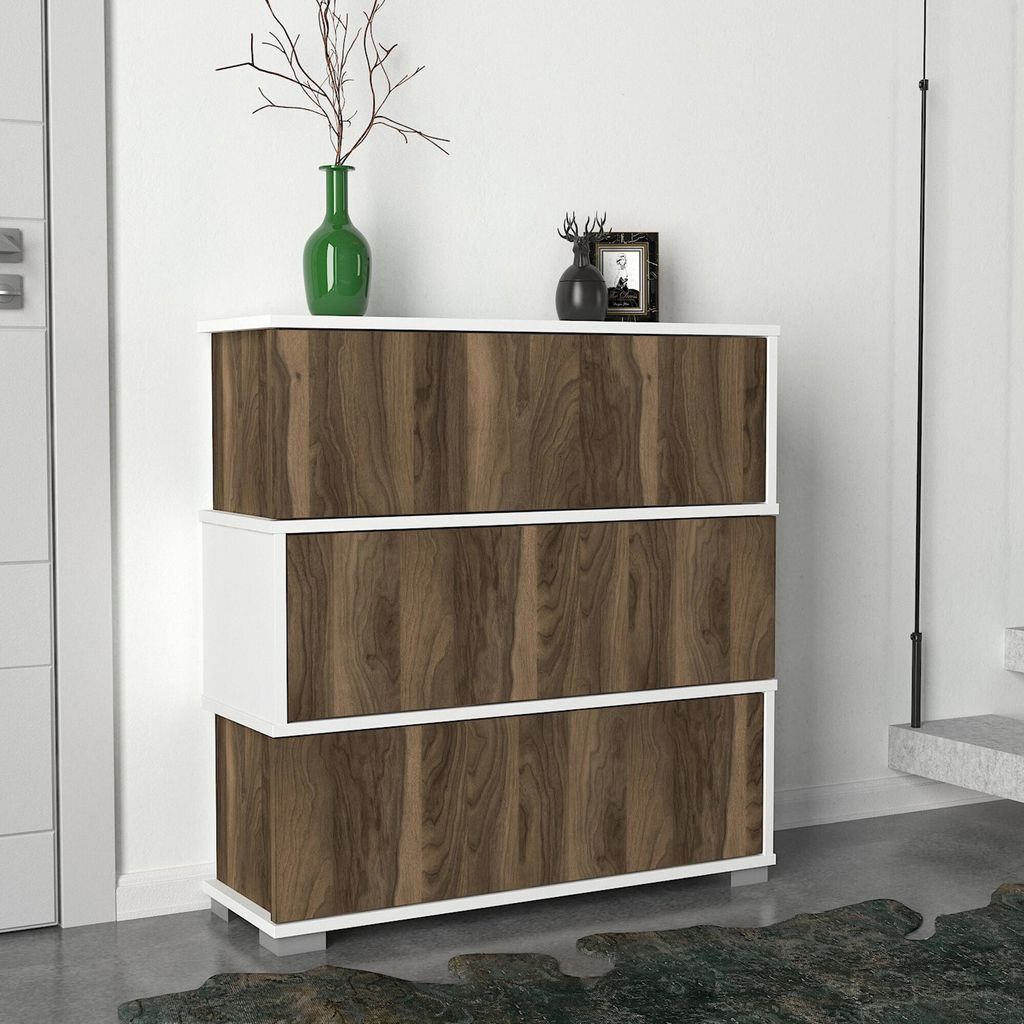 Skye Decor, Napolyon - White, Walnut, Schuhschränke, Weiß, Produktbild 