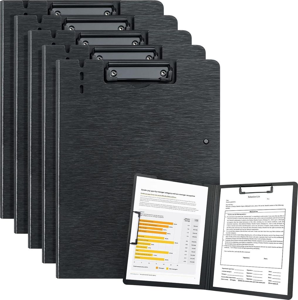 5er Pack Faltbare A4 Klemmbretter - Klemmbrett für Unternehmen, Büro - schwarzes Klemmbrett