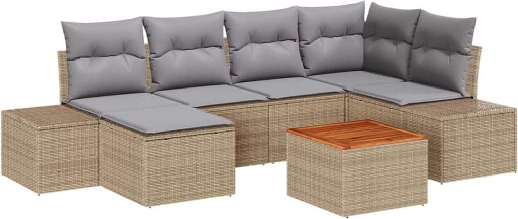 vidaXL Gartensofa-set mit Kissen 7 pcs Beige Poly-Rattan
