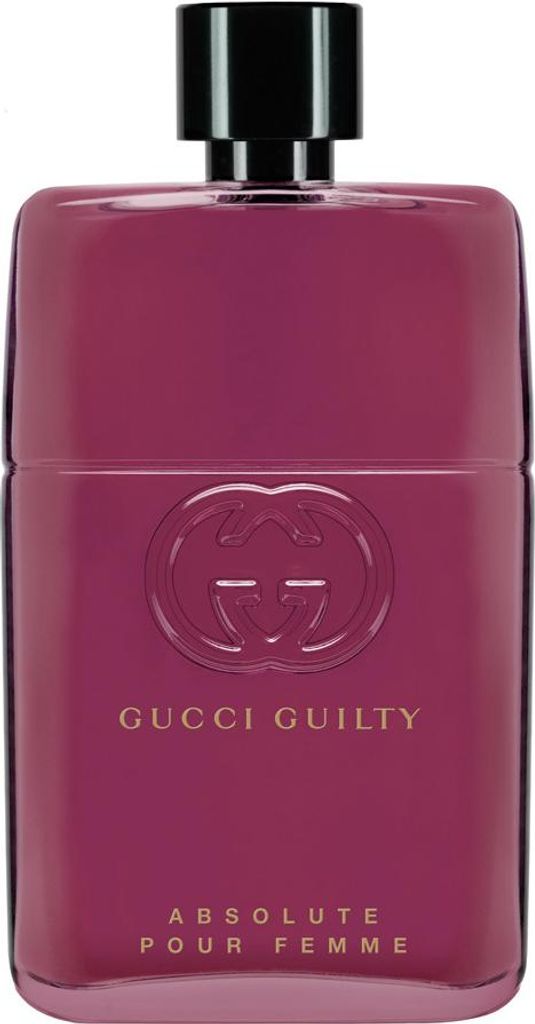 A product shot of a Gucci Guilty Absolute pour Femme Eau de Parfum bottle.